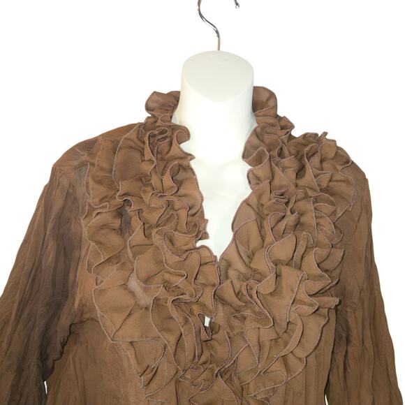 Kaelyn Max Womens Medium Blouse Sheer Brown Regency Festival Ren Fair Artsy Boho - Picture 3 of 11